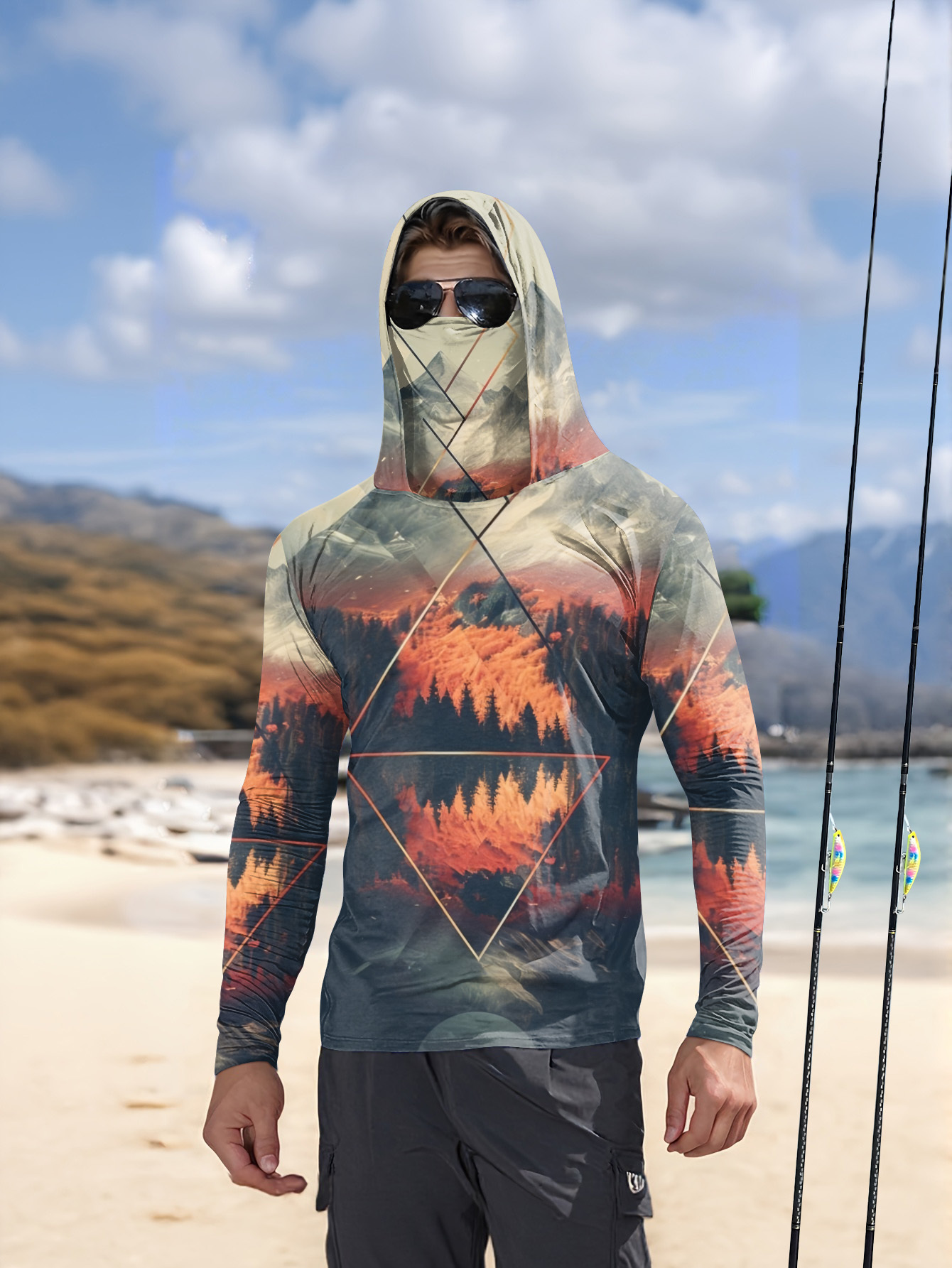 Fishing Mask Sun Protection - Felpa da Pesca per Uomo con