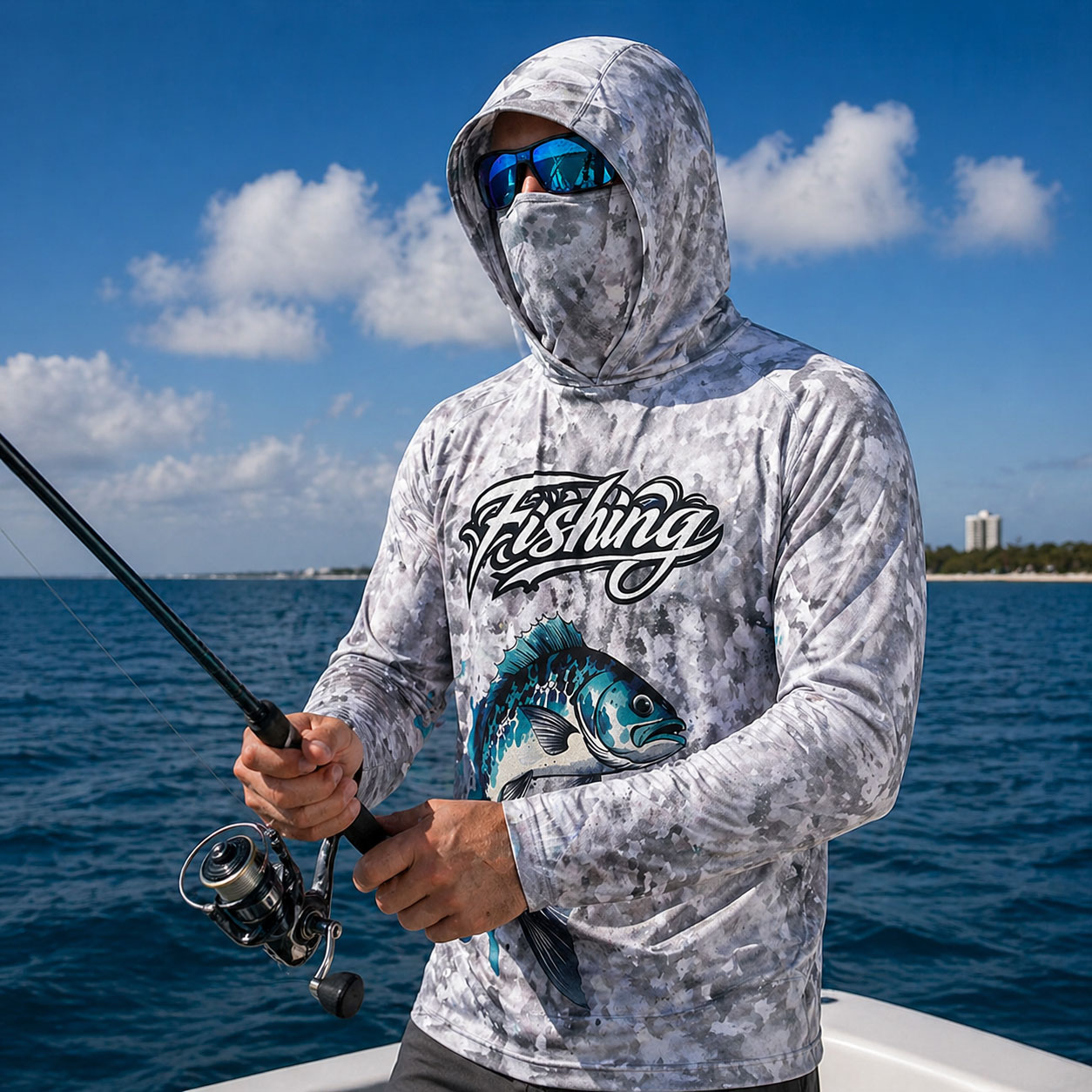 Fishing Mask Sun Protection - Maglia da Pesca con Cappuccio da